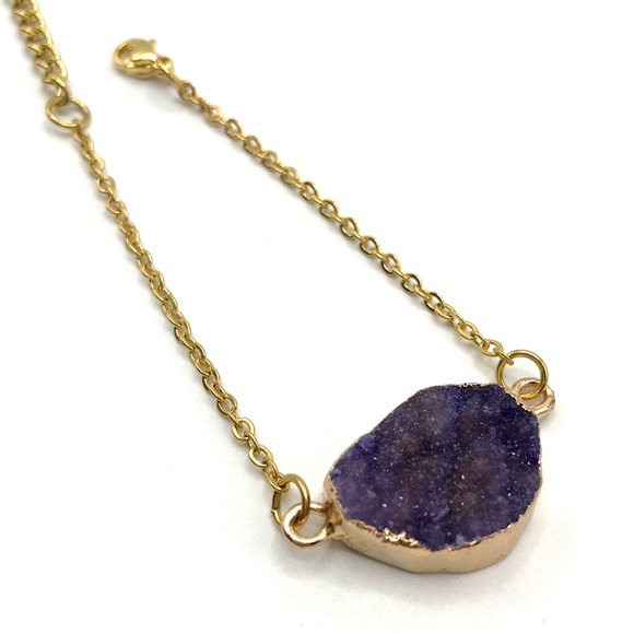 Druzy Agate Bracelet • Gold Plated Stainless Steel - Picture 3 of 8